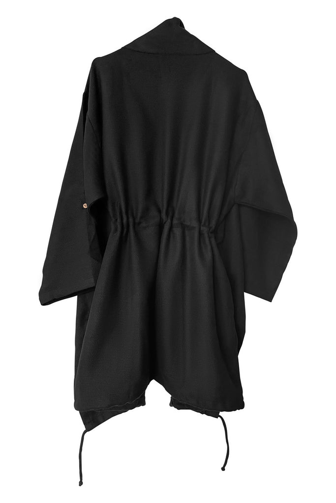 Black Wool Drawstring Overlay with buttons and pockets | JULAHAS
