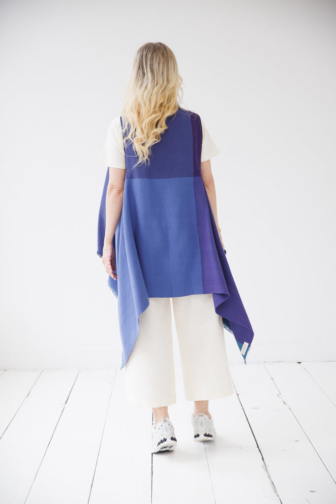 Blue and Purple Cotton Handwoven Cape | JULAHAS Acai Delight