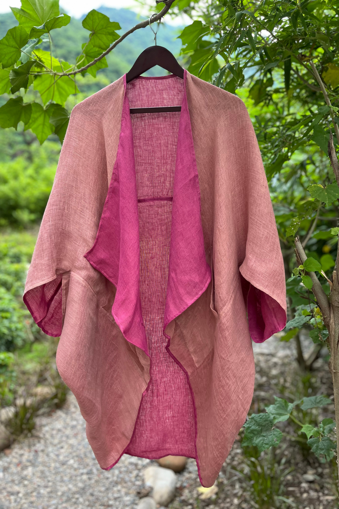 Rose coloured double layer linen kimono | JULAHAS
