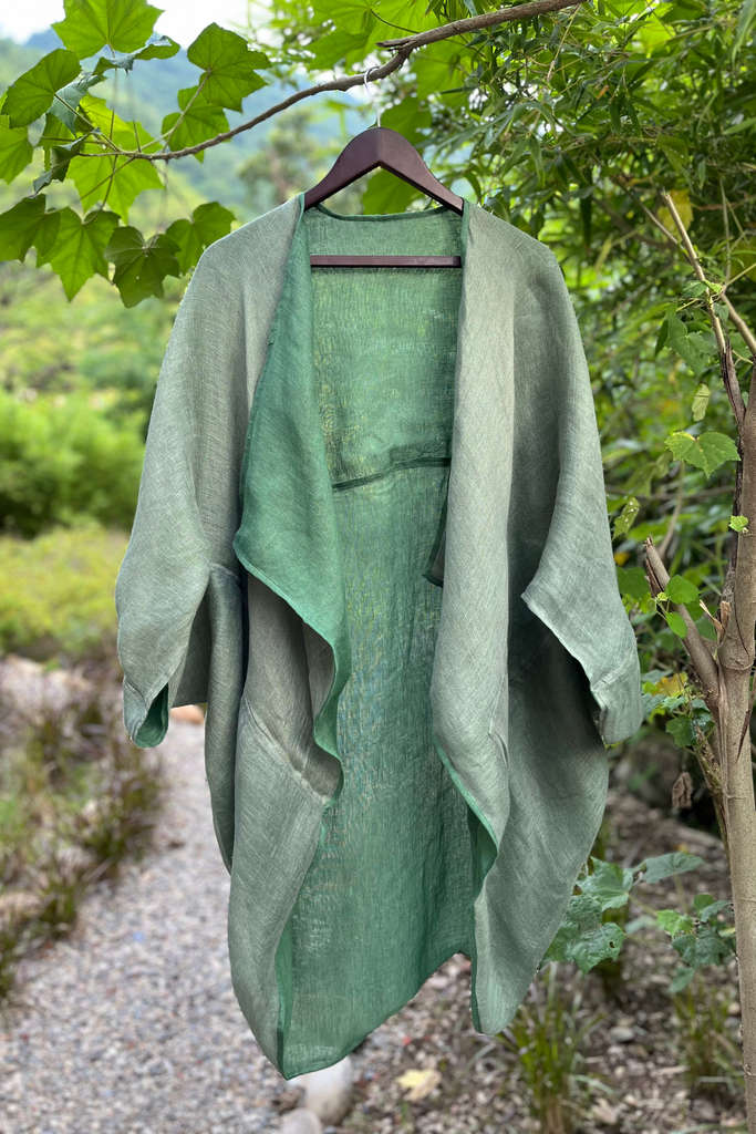 Ivy Coloured Reversible Linen Kimono with pockets | JULAHAS