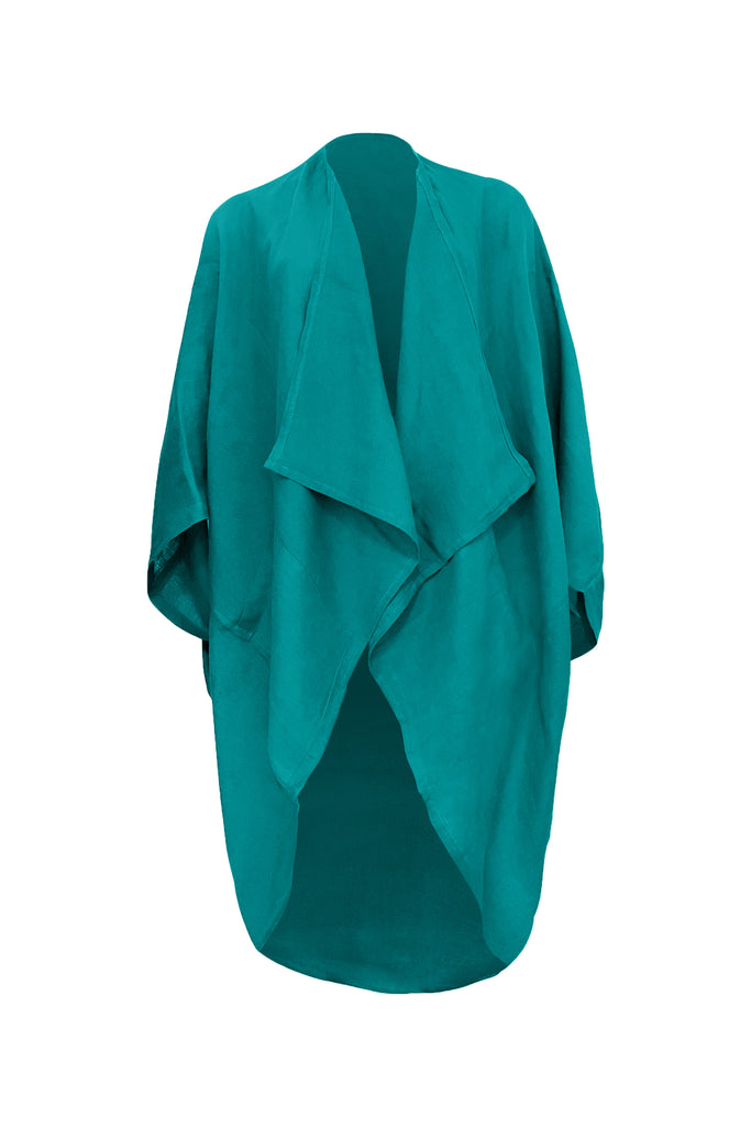 PETITE SIZE Women's Linen Kimono Viridian Green | JULAHAS 