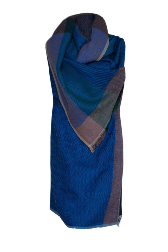 Women's plus size wool cape in deep blue long wrapped
