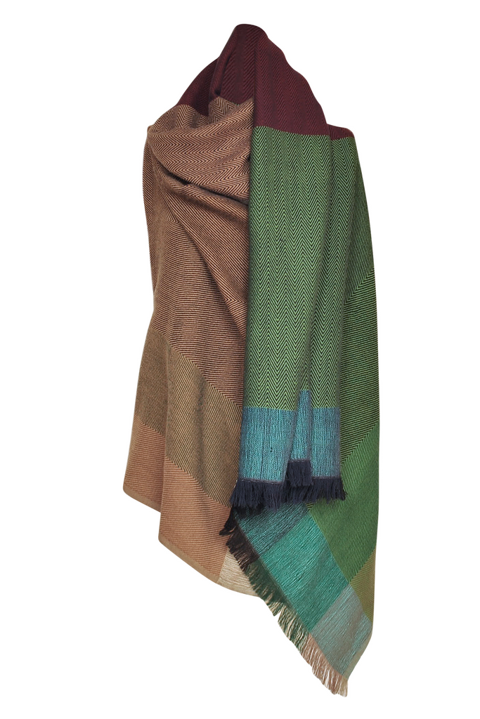 Women's plus size wool cape in camel, green and red 