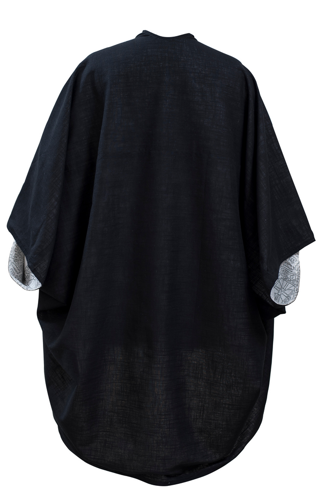 Shop oversized black and white block print cotton kimono for women JIVA Kimono Sky - JULAHAS