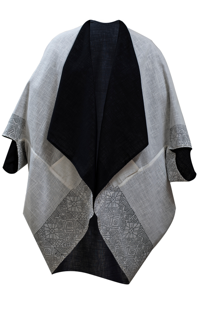 Shop oversized black and white block print cotton kimono for women JIVA Kimono Sky - JULAHAS