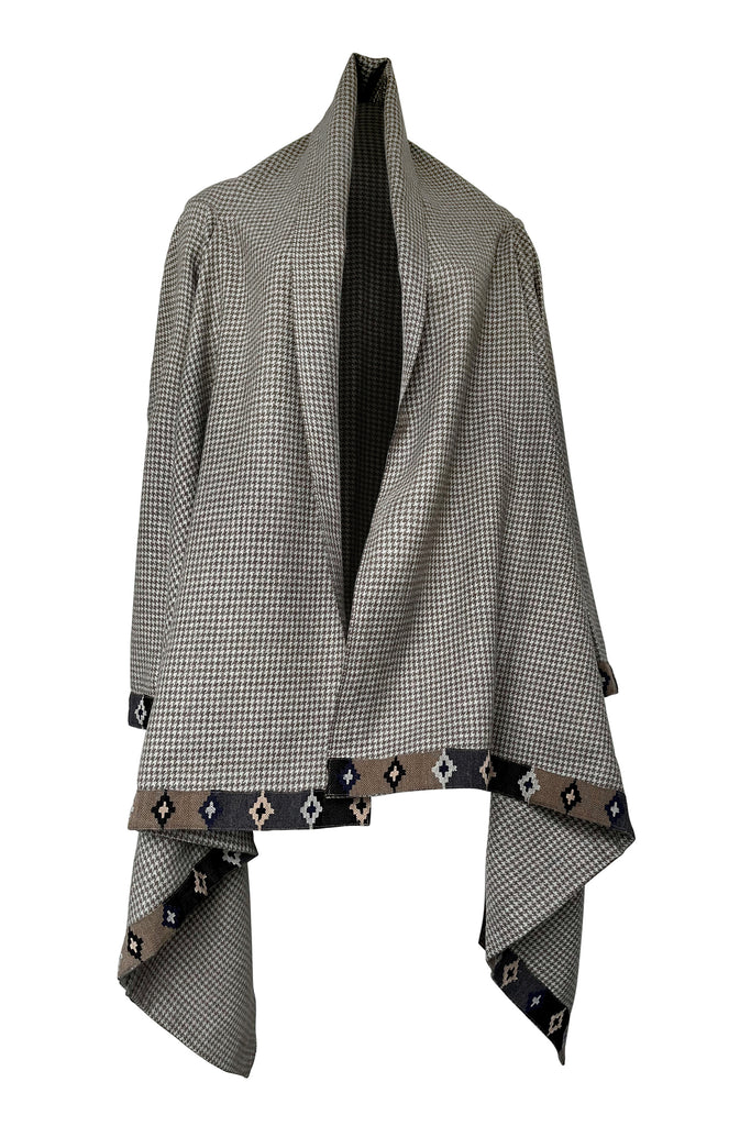 Grey houndstooth Cape Coat Cocoon with Belt | JULAHAS