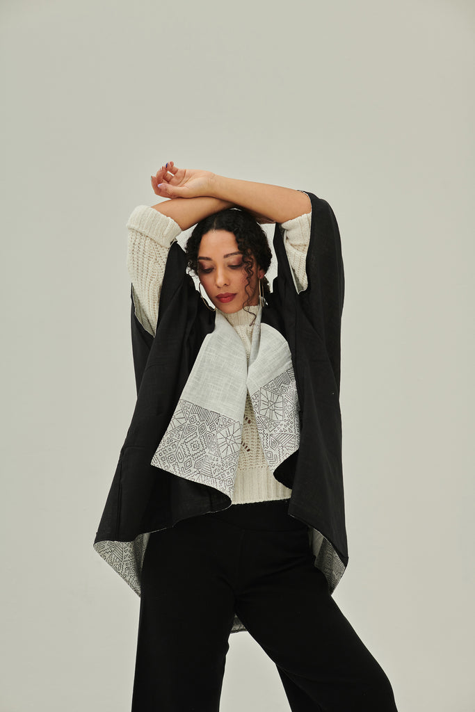 100% pure cotton reversible, block printed Kimono Sky with pockets