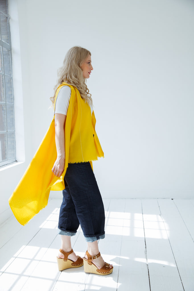 Stylish yellow cape wool for women made by Julahas