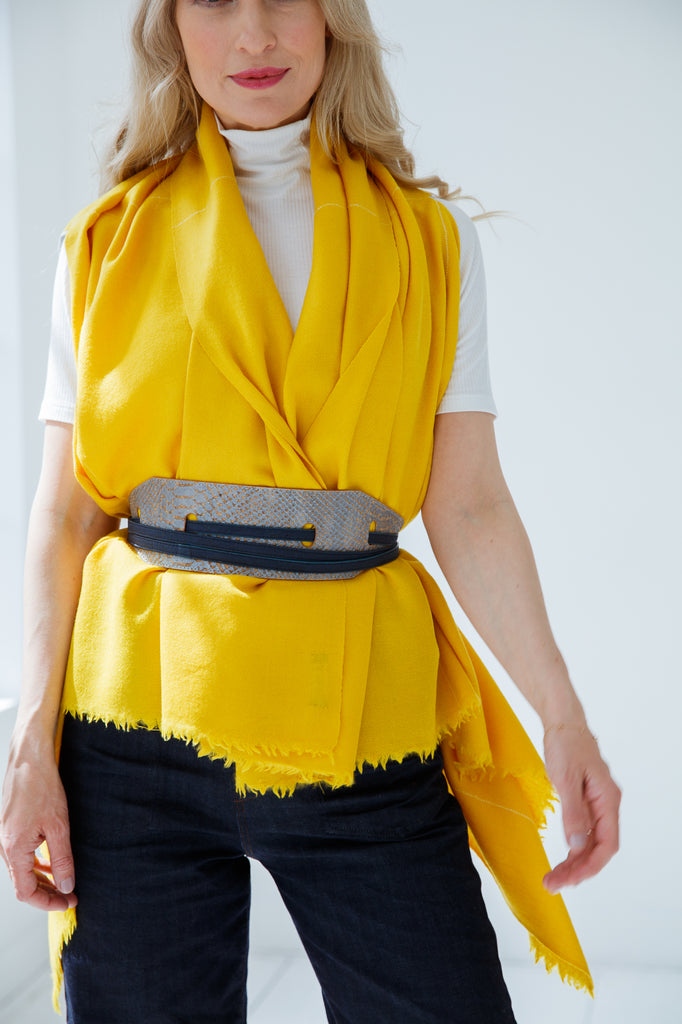 Stylish yellow cape wool for women made by Julahas