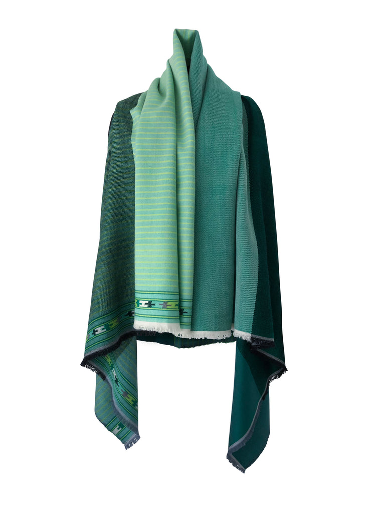 Green embroidered fine wool cape for women JULAHAS  Edit alt text