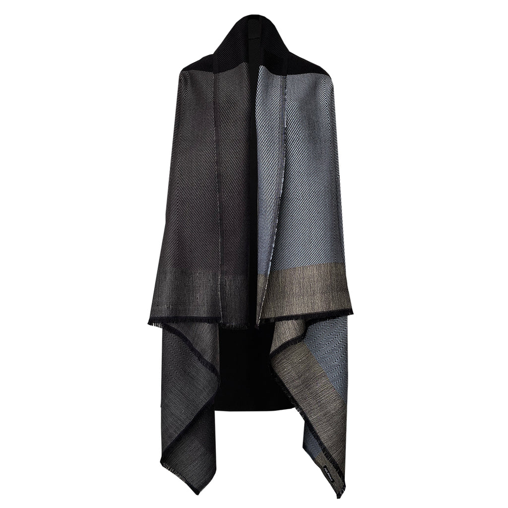 Shop Women's Stylish Wool Cape in Black Grey and Pale Blue JULAHAS Noire