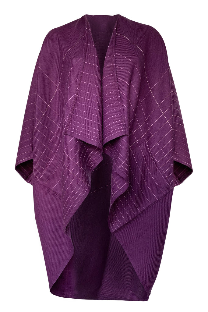 Plum coloured wool kimono robe for women with fine design details 