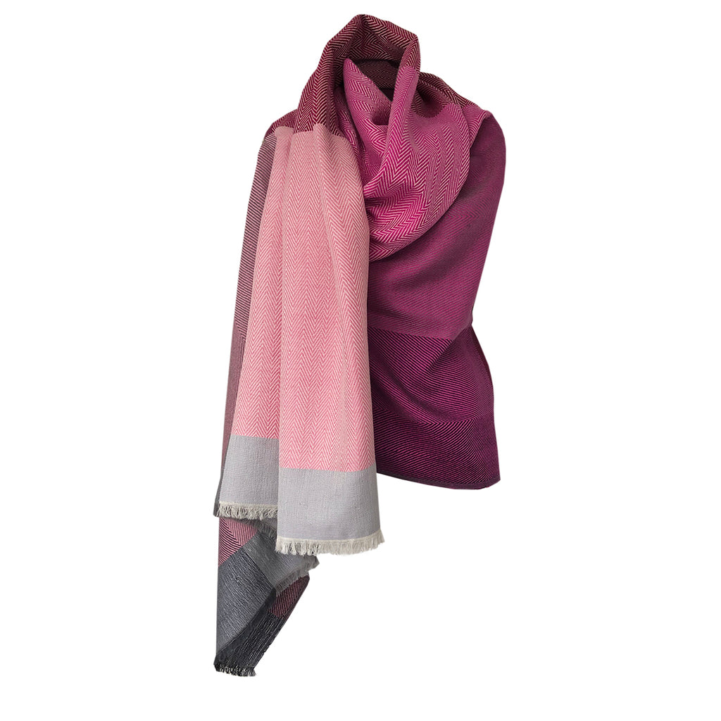 Women's multifunctional sustainable pink plus size wool cape by JULAHAS. Perfect for summer and winter