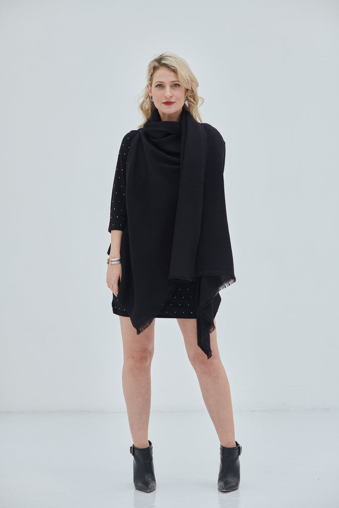 One size Cape from wool in Black-  Cape Daria Kali by JULAHAS
