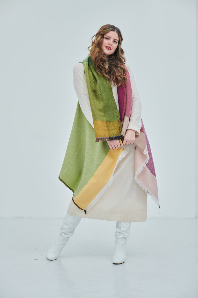 Shop pink and green unique stylish wool cape for women DARIA Cape Yukon - JULAHAS