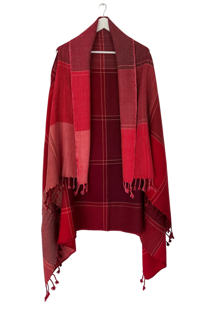 Red wool plaid cape with armholes