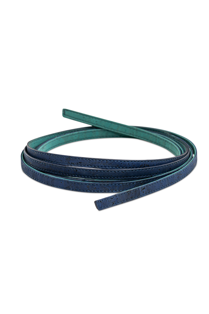 Denim Blue and Turquoise Sustainable Cork Skinny Belt for Women | JULAHAS