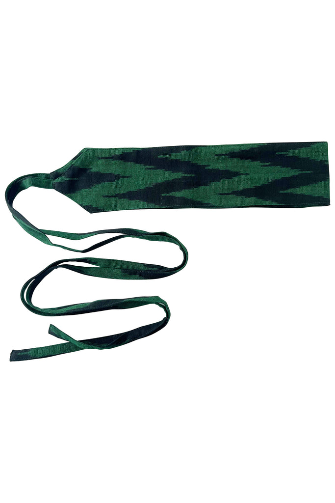Dark Green and Black Ikat Obi style Wrap belt | JULAHAS