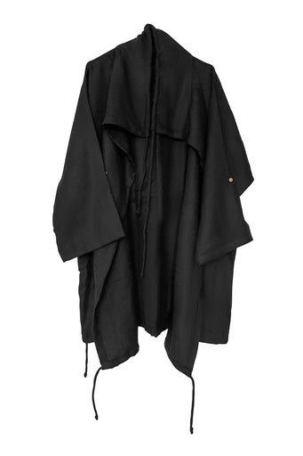 Black Wool Drawstring Overlay with buttons and pockets | JULAHAS
