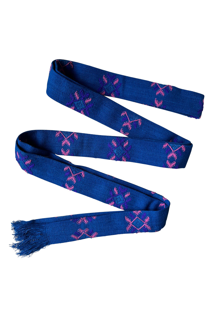 Handwoven cotton silk wrap belt Kera Blue Contrast | JULAHAS