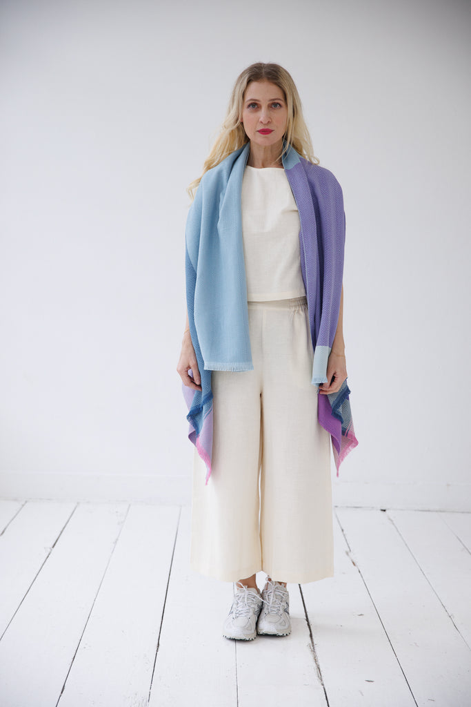 Lavender and ice blue cotton cape for summer. Wear in 15 ways. JULAHAS