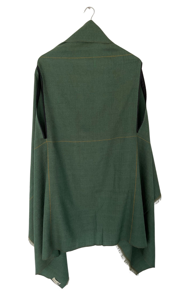 Juniper green free size wool cape worn long (back)