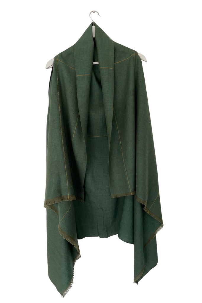 Juniper green free size wool cape worn long