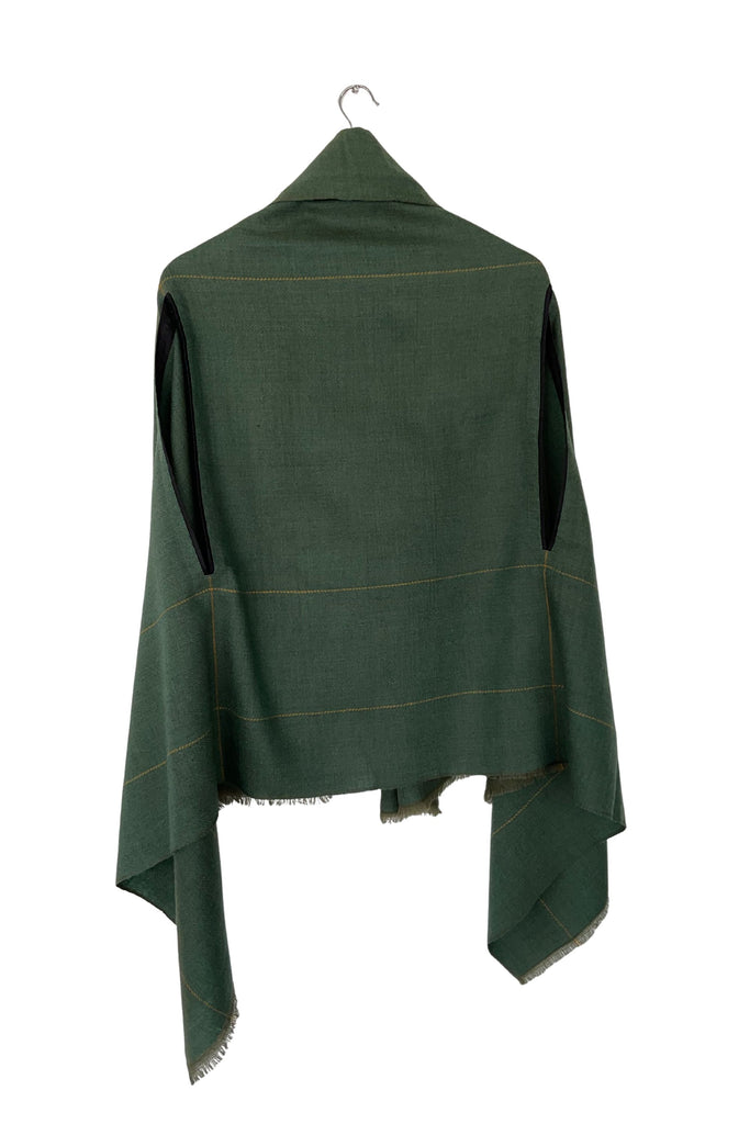 Juniper green free size wool cape worn short