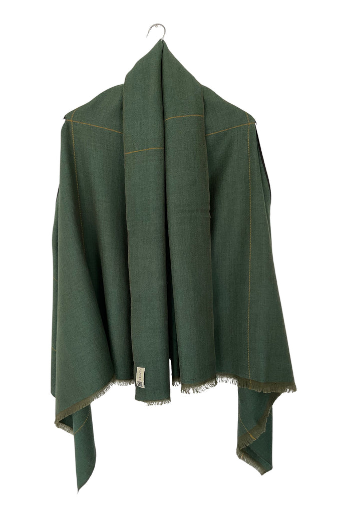 Juniper green free size wool cape worn short
