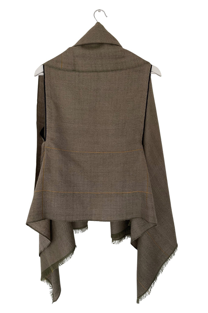 Earthy Green wool cape worn the short way
