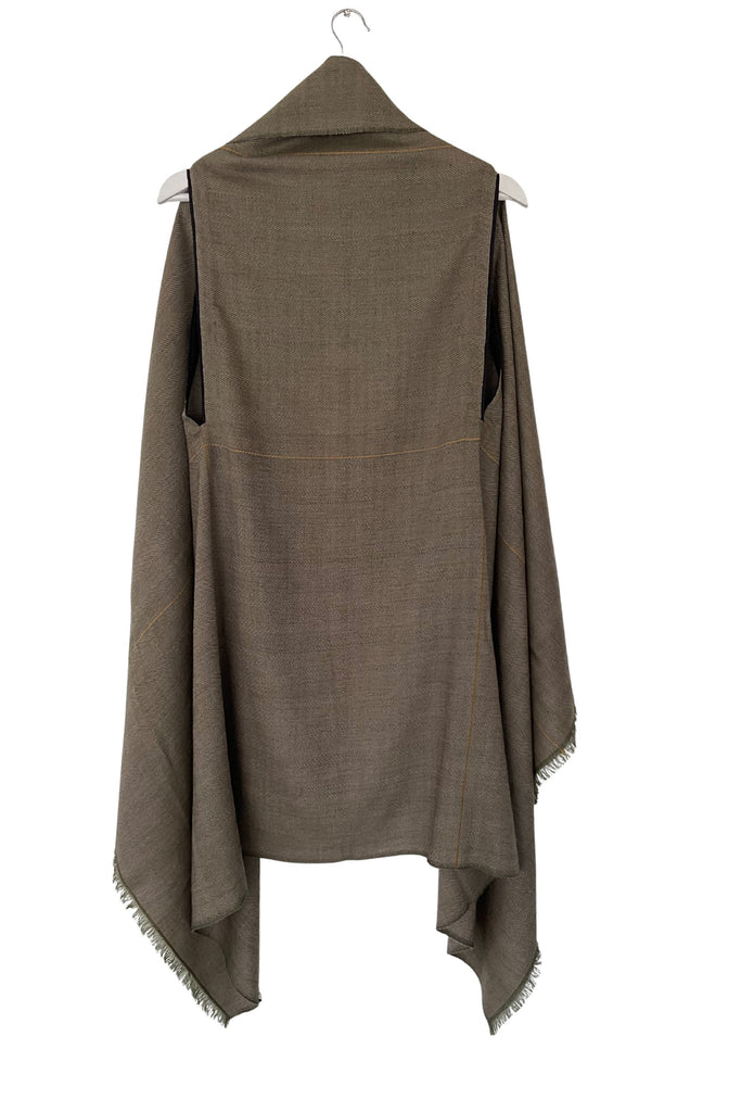 Earthy Green wool cape worn the long way