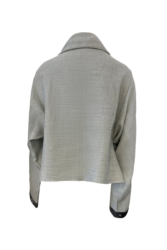 Woolmark Certified Silver wool cape coat with a belt | JULAHAS Cocoon