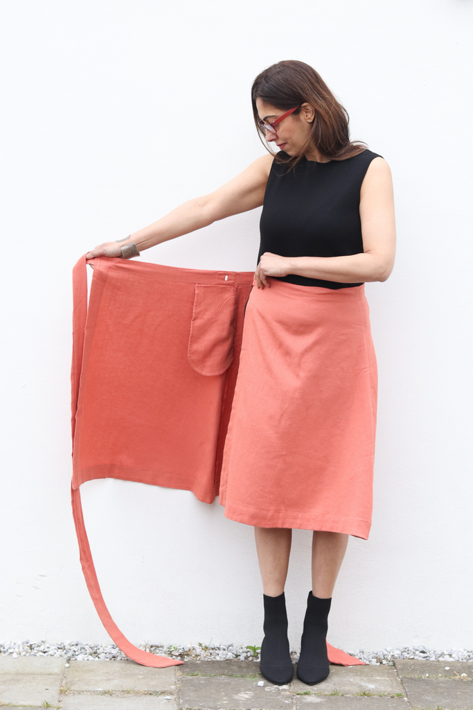 Coral adjustable Wrap Skirt in Cotton and Hemp | JULAHAS