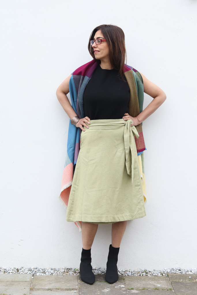 Olive adjustable Wrap Skirt in Cotton and Hemp | JULAHAS
