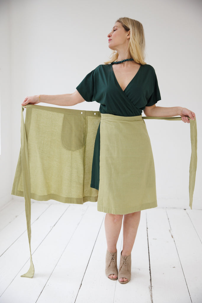 Cotton Hemp wrap skirt olive
