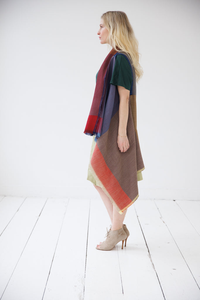 Camel and lilac coloured wool cape one size | JULAHAS Daria Cape Bosphorus