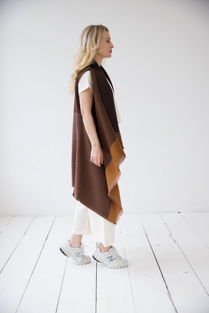 Maroon, brown and camel coloured wool cape | JULAHAS