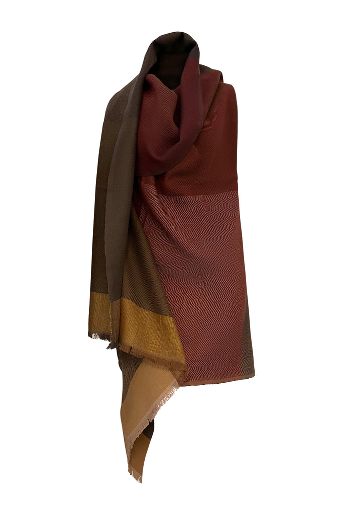 Maroon, brown and camel coloured wool cape | JULAHAS