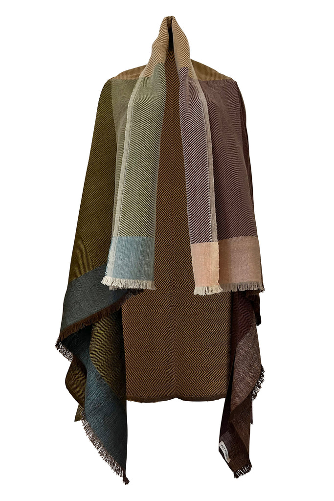 Cool brown and honey coloured wool Cape one size DARIA Mekong Petite