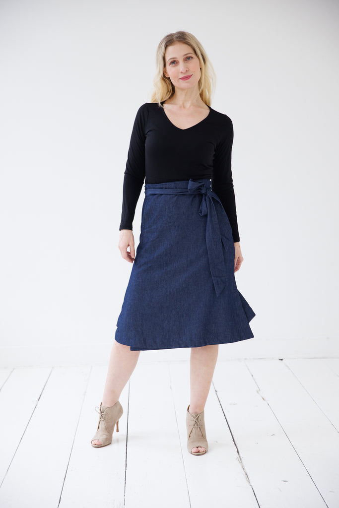 Denim wrap skirt with adjustable waist | JULAHAS