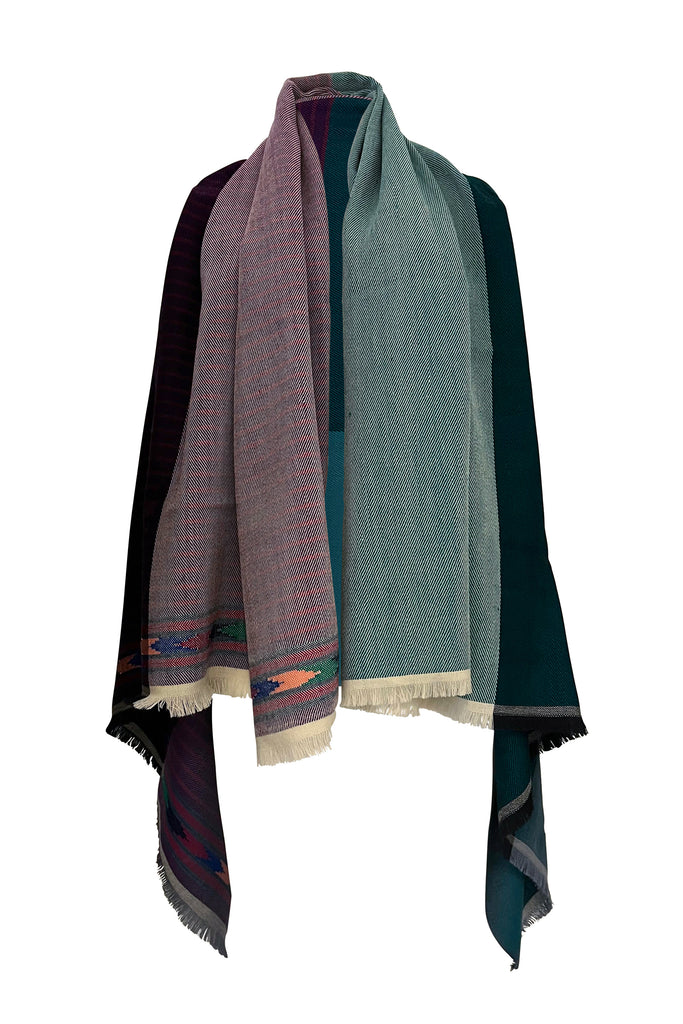 Wool Cape lightweight in purple and teal | JULAHAS 
