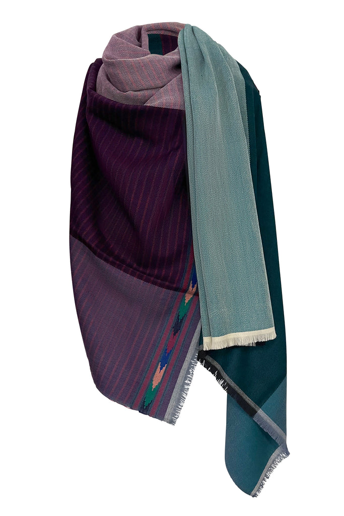 Petite size Wool Cape lightweight in purple and teal | JULAHAS 