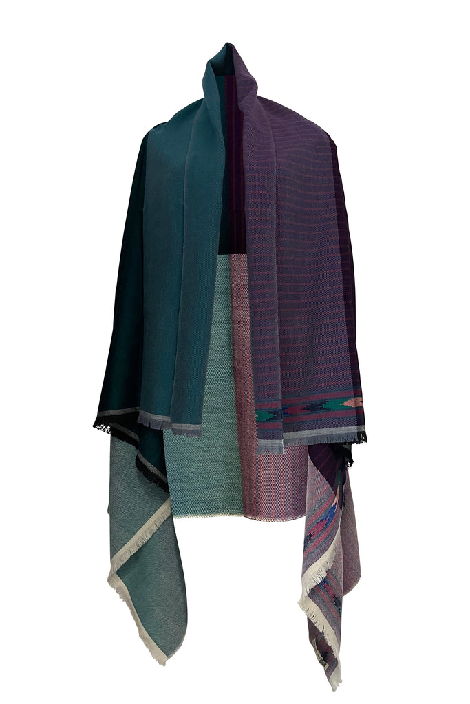 Petite size Wool Cape lightweight in purple and teal | JULAHAS 