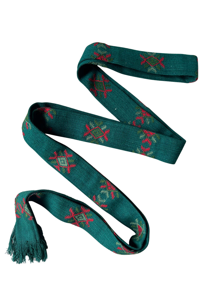 Handwoven cotton silk wrap belt Kera Green Contrast | JULAHAS