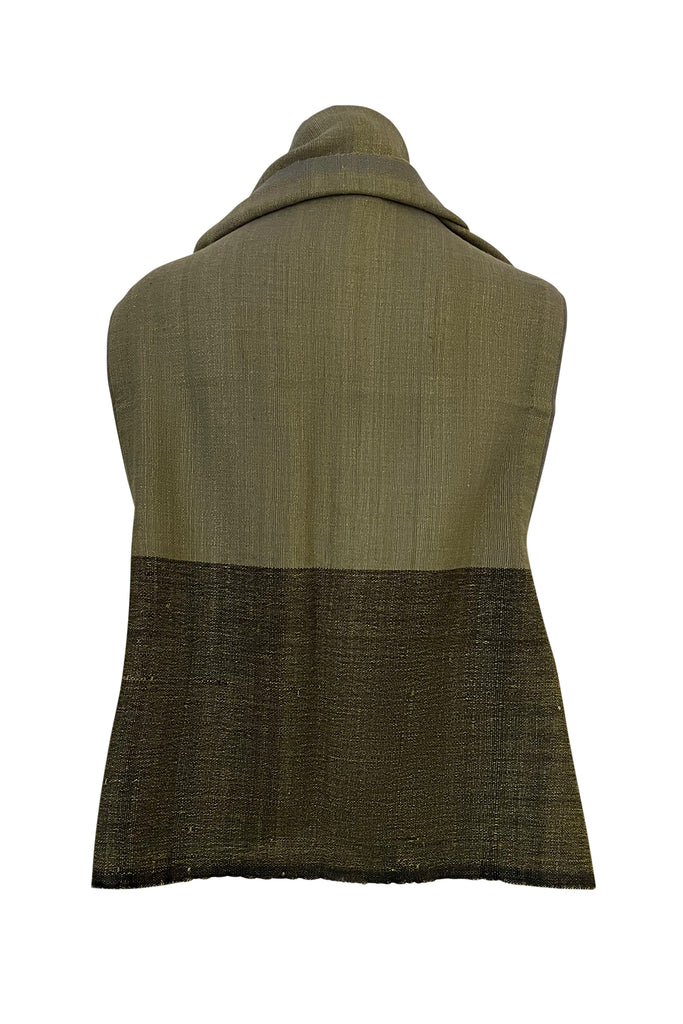 Olive green and grey wool silk Ahimsa Silk short cape | JULAHAS