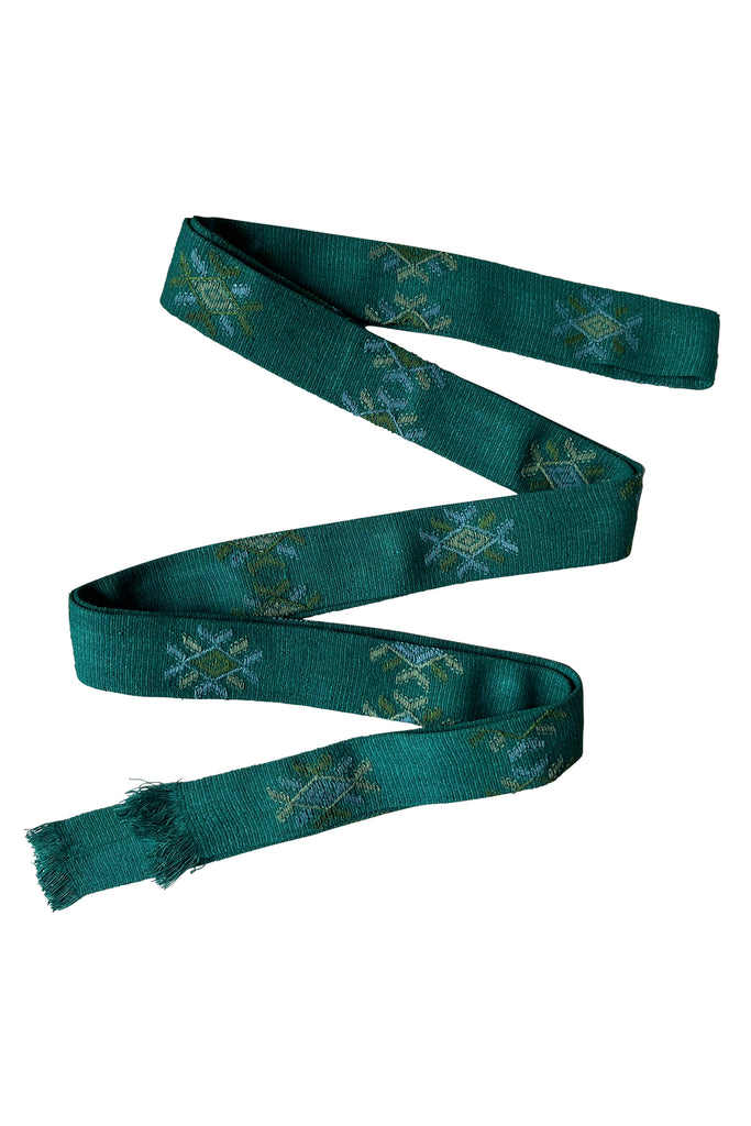 Handwoven cotton silk wrap belt Kera Green Tonal | JULAHAS