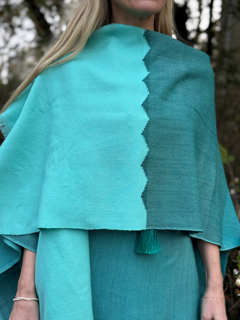 Aqua blue open front wool ruana 