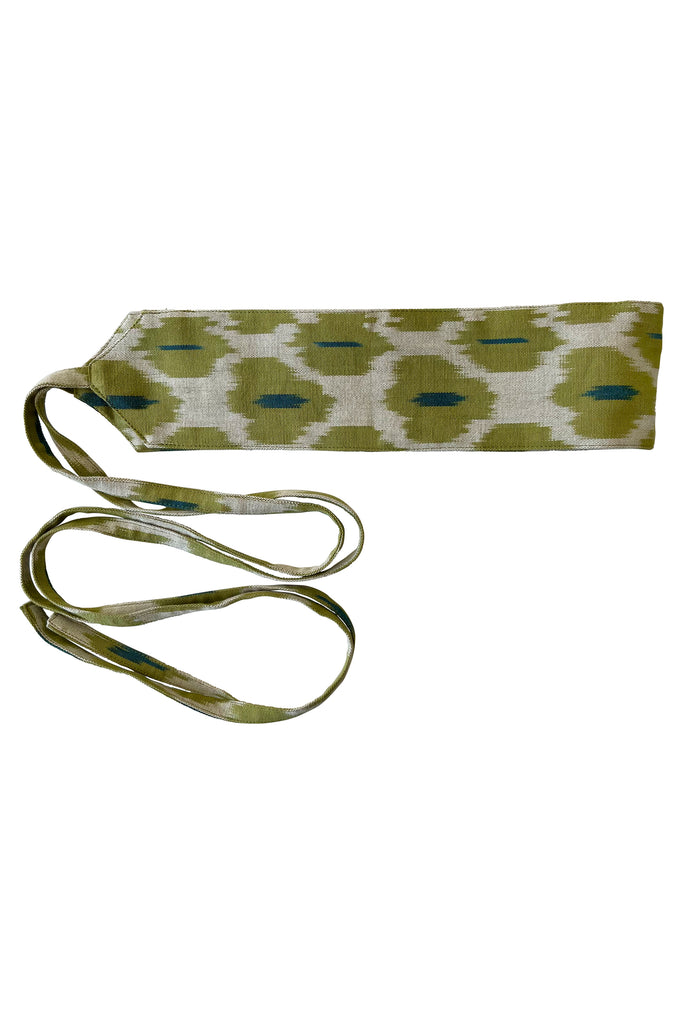 Olive green, off-white and teal blue Ikat Wrap Belt