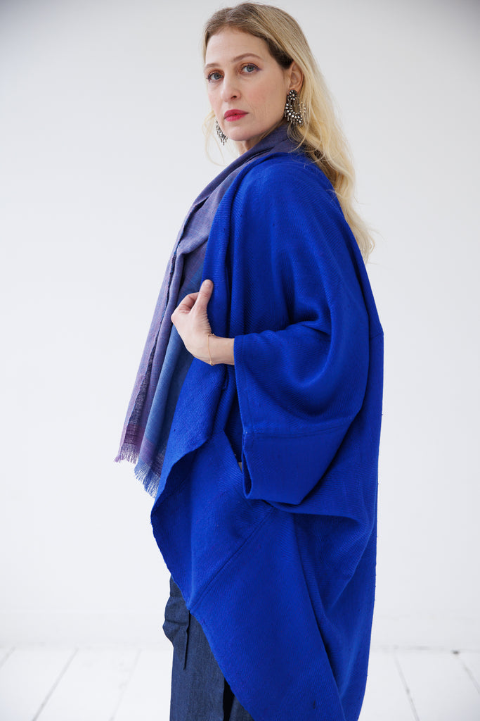 Wool Silk Kimono Cobalt Blue | JULAHAS 