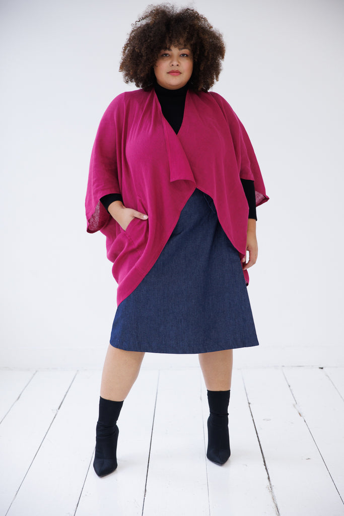 Beetroot purple Linen kimono with pockets | JULAHAS 